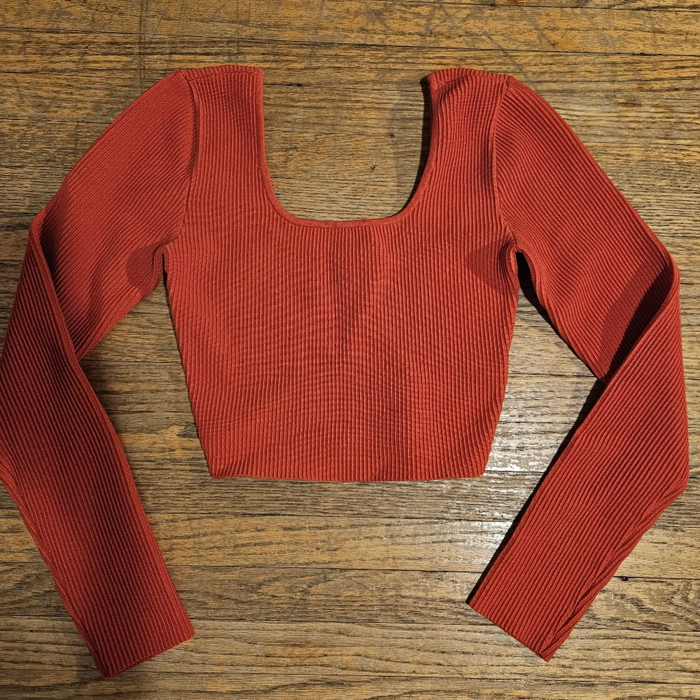 Babaton Aritzia Ribbed Red Long Sleeve Crop Top